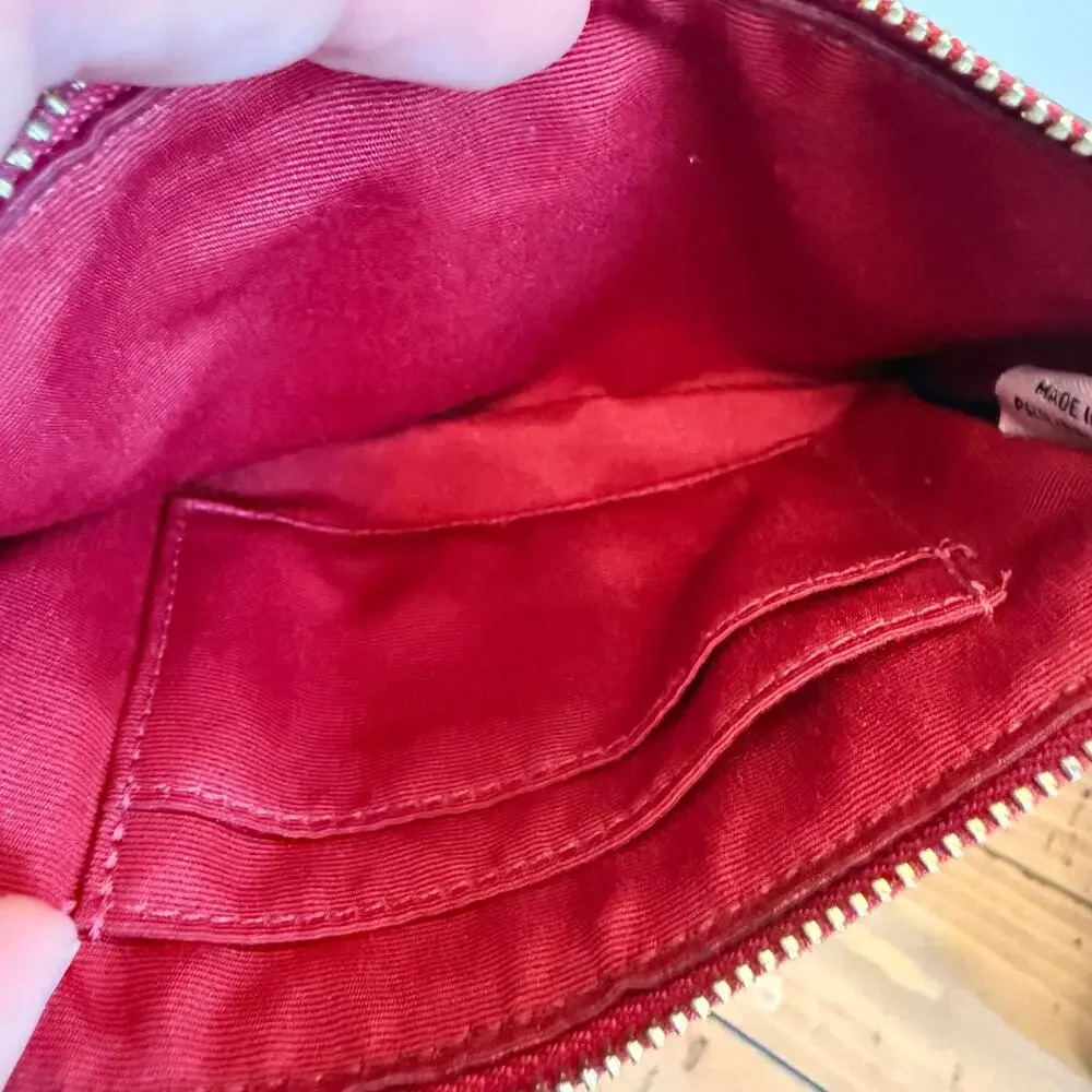 Coach Corner Zip Wristlet Red Pebbled Leather Gold Hardware Small Wallet